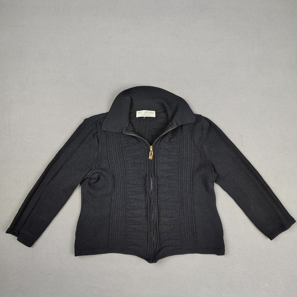 Vintage‎ St. John Collection Marie Gray Santana Knit Sweater Jacket Size 2 Small